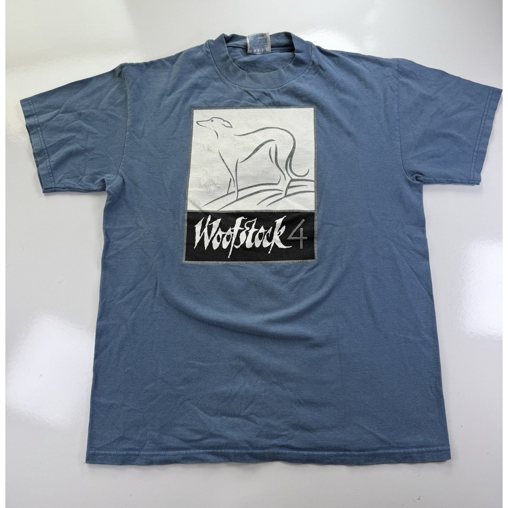 Vintage 90s Woofstock 4 Greyhound Dog T-Shirt blue M Hanes beefy tee Animal